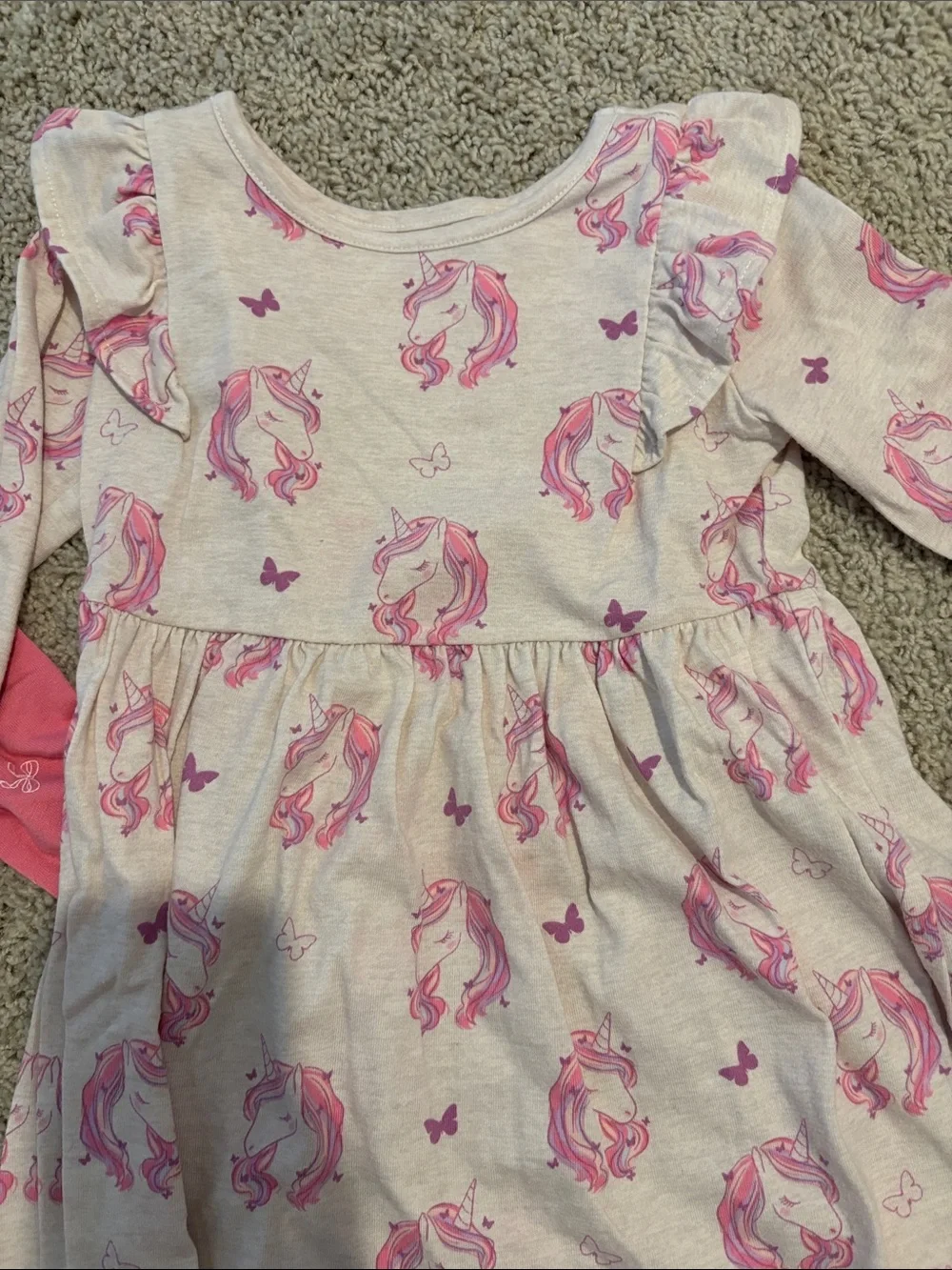 Garanimals Girls' Pink & tan Unicorn and Bow Long-Sleeve Dreses